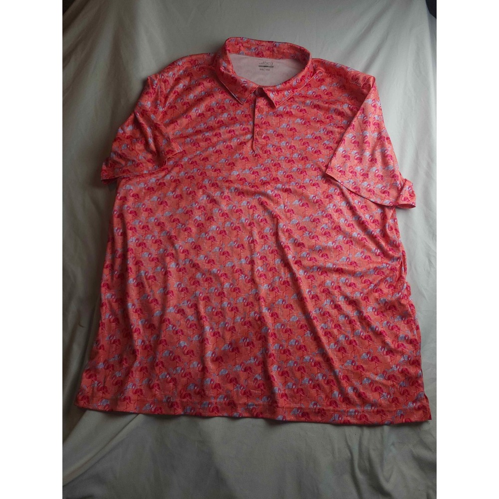 BCG Golf Mens 3XL Polo Shirt Pink Flamingo Print Coral Short Sleeve Performance‎